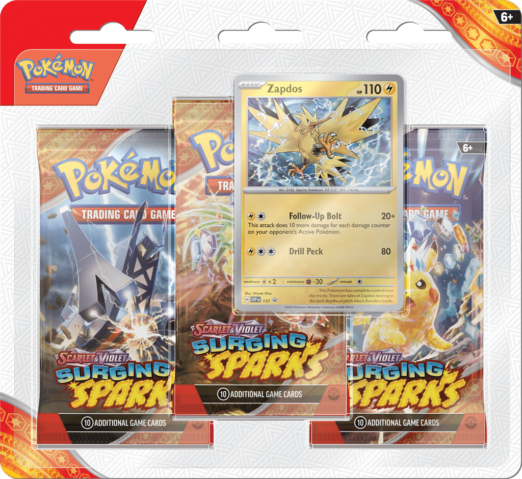 Pokémon TCG: Scarlet & Violet - Surging Sparks 3 Booster Packs & Zapdos Promo Card